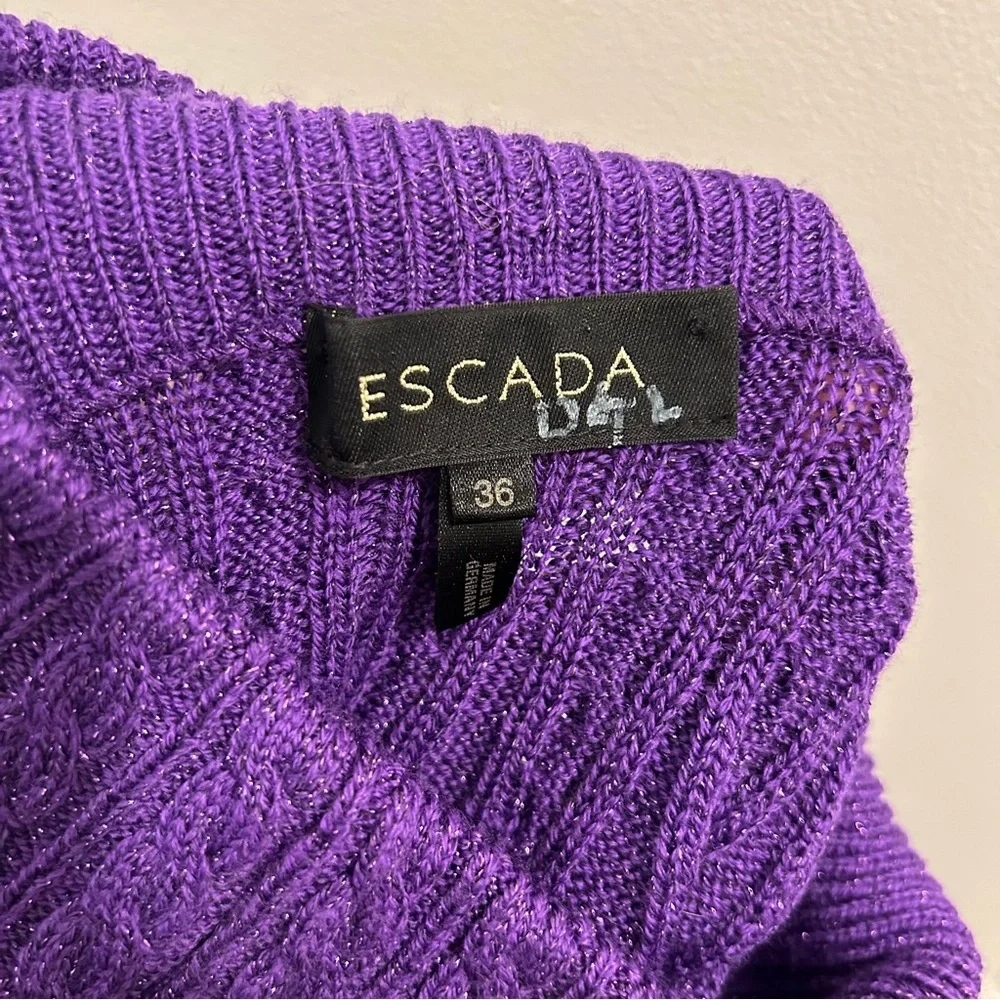 Escada Wool Sweater 36 6 Purple Metallic cable knit mock neck - Picture 7 of 10